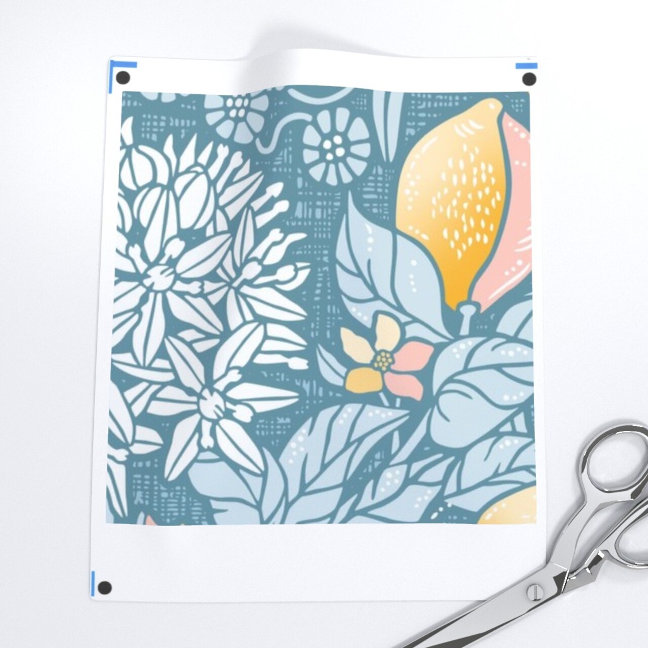 Blue Flowers Floral Citrus Damask Mustard Italian Botanical Agapanthus Large Scale Custom Printed Fabric by Spoonflower Various Fabrics by the Yard or Fat Quarter
